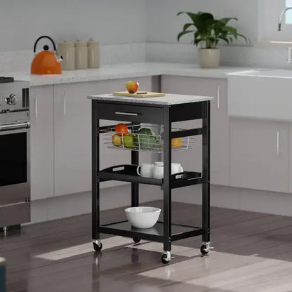 Winsome Wood Black Granite Top Julia Utility Kitchen Cart 20322