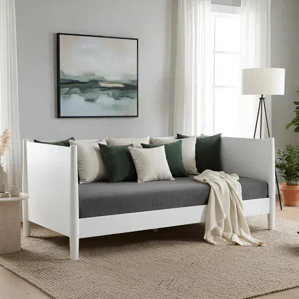 Alpine Furniture Flynn Mid Century White Modern Twin Size Day Bed 966-W-09T