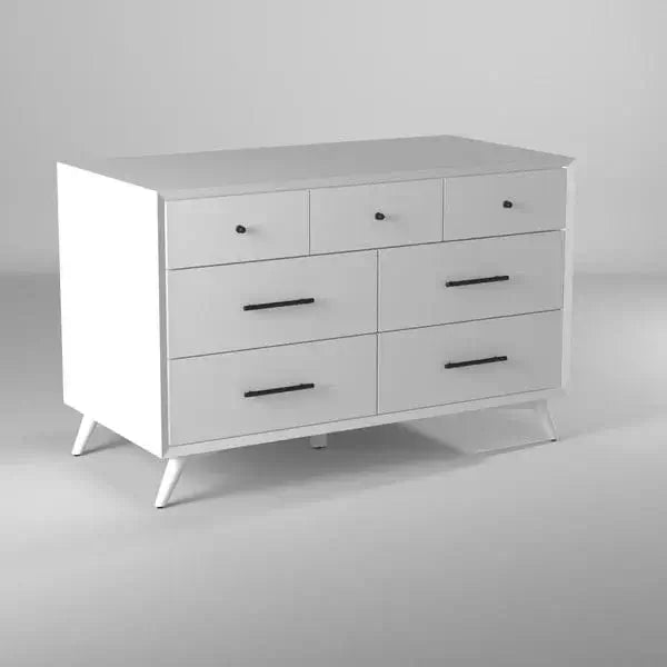 Alpine Furniture White Flynn Mid Century Modern 7 Drawer Dresser 966-W-03