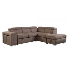 ACME Acoose Brown Fabric Sleeper Sectional Sofa w/2 Pullout Stools LV01025