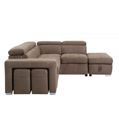 ACME Acoose Brown Fabric Sleeper Sectional Sofa w/2 Pullout Stools LV01025