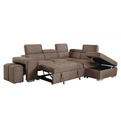 ACME Acoose Brown Fabric Sleeper Sectional Sofa w/2 Pullout Stools LV01025