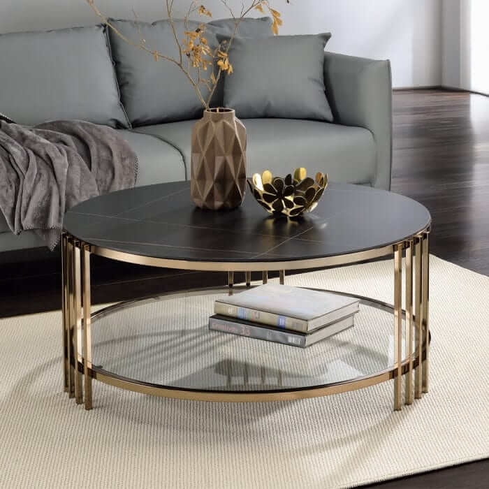 ACME Zaidee Sintered Stone & Champagne Finish Coffee Table LV02815