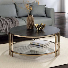 ACME Zaidee Sintered Stone & Champagne Finish Coffee Table LV02815