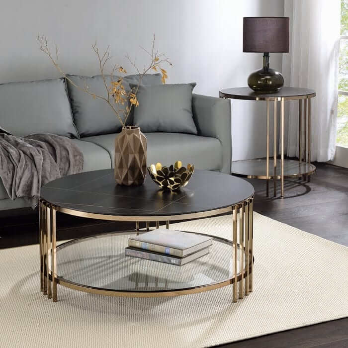 ACME Zaidee Sintered Stone & Champagne Finish Coffee Table LV02815