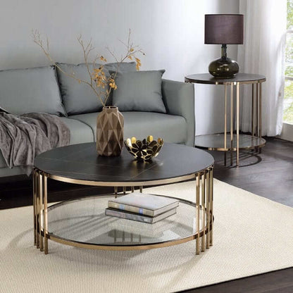 ACME Zaidee Sintered Stone & Champagne Finish Coffee Table LV02815