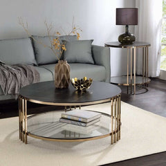 ACME Zaidee Sintered Stone & Champagne Finish Coffee Table LV02815