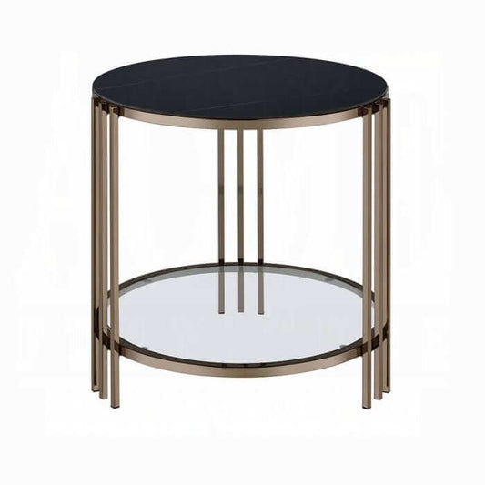ACME Zaidee End Table Sintered Stone & Champagne Finish LV02816