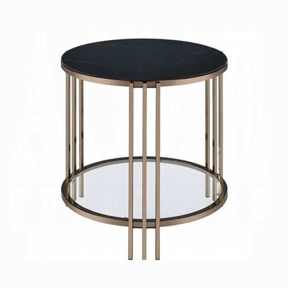 ACME Zaidee End Table Sintered Stone & Champagne Finish LV02816