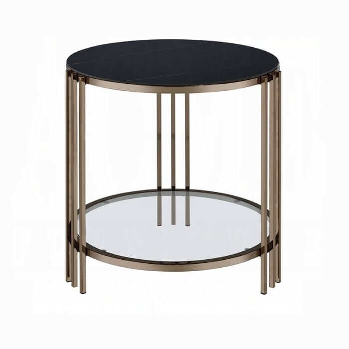 ACME Zaidee End Table Sintered Stone & Champagne Finish LV02816