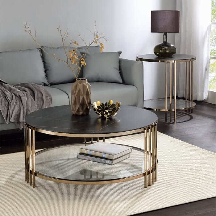 ACME Zaidee End Table Sintered Stone & Champagne Finish LV02816