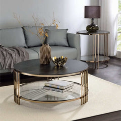 ACME Zaidee End Table Sintered Stone & Champagne Finish LV02816