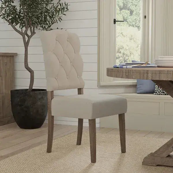 Alpine Furniture Natural Newberry Set of 2 Button Tufted Parson Chairs 2068-02