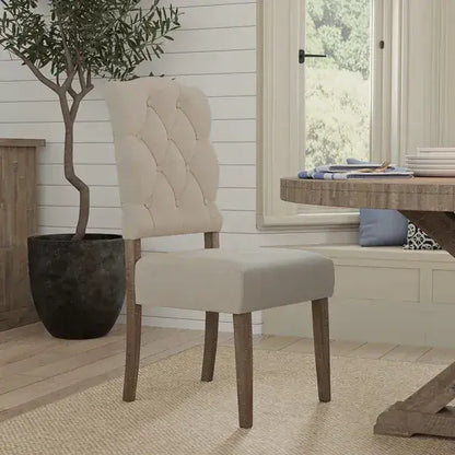 Alpine Furniture Natural Newberry Set of 2 Button Tufted Parson Chairs 2068-02