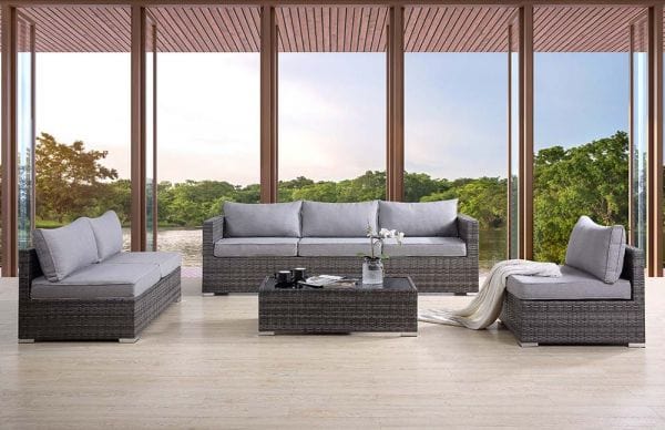 ACME Sheffield Gray Fabric & Gray Finish 4PC Pack Patio Sofa Set OT01091