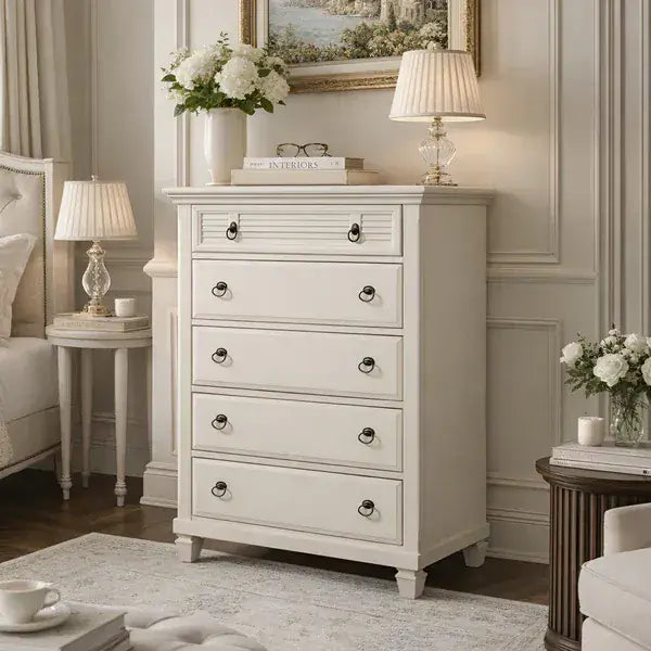 Alpine Furniture White Winchester 5 Drawer Chest 1306-W-CH