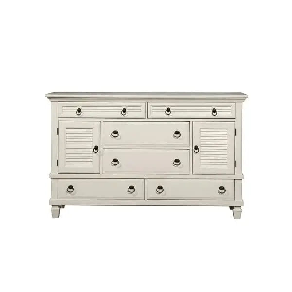 Alpine Furniture White Winchester 6 Drawer Dresser w/2 Cabinets 1306-W-DR