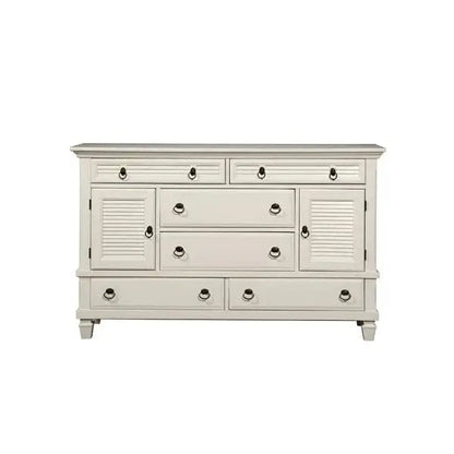 Alpine Furniture White Winchester 6 Drawer Dresser w/2 Cabinets 1306-W-DR