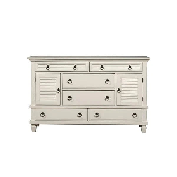 Alpine Furniture White Winchester 6 Drawer Dresser w/2 Cabinets 1306-W-DR