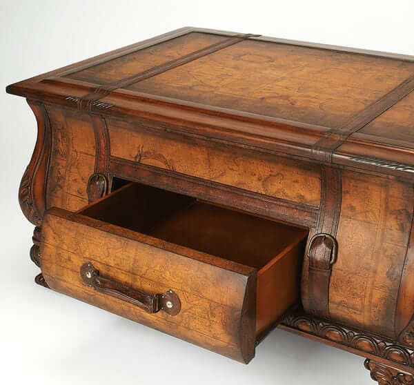Butler Specialty Vasco Bombe Light Brown Old World Map Trunk Table 553070