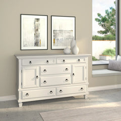 Alpine Furniture White Winchester 6 Drawer Dresser w/2 Cabinets 1306-W-DR