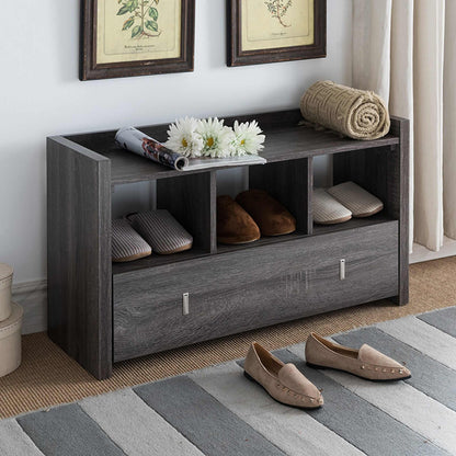 ID International Distressed Grey 3-Shelves Entry Bench 161734
