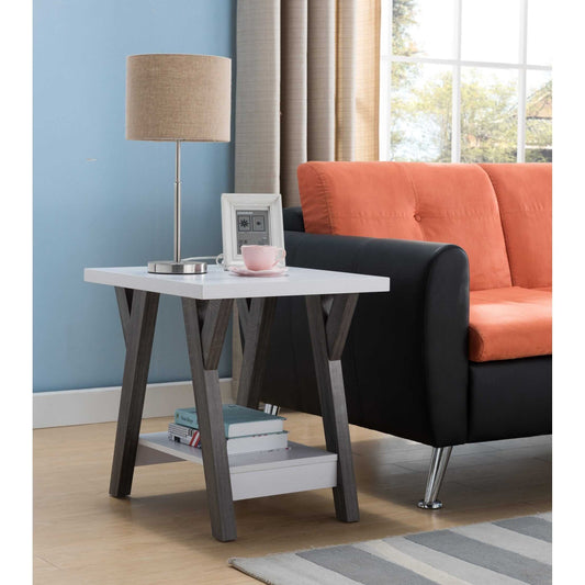 ID International White & Distressed Grey End Table 161834ET
