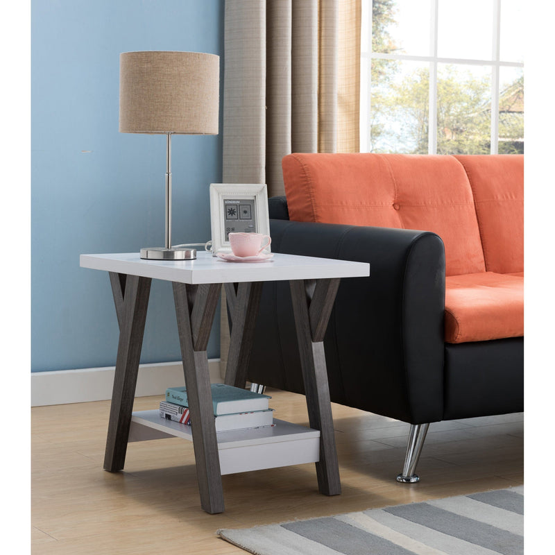 ID USA White & Distressed Grey End Table 161834ET