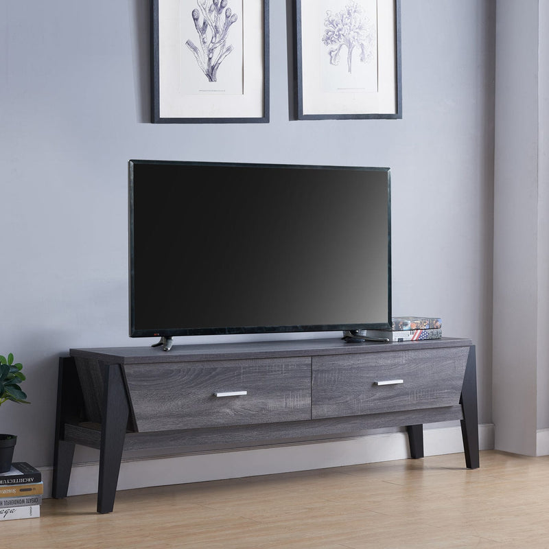 ID USA Distressed Grey & Black 2-Drawers TV Stand 192465