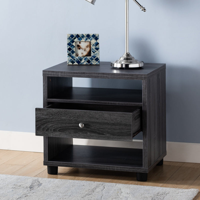 ID USA Distressed Grey & Black 1-Drawer End Table 192640ET