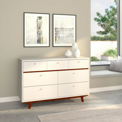 Alpine Furniture White with Acorn Dakota 7 Drawer Dresser 1974-03