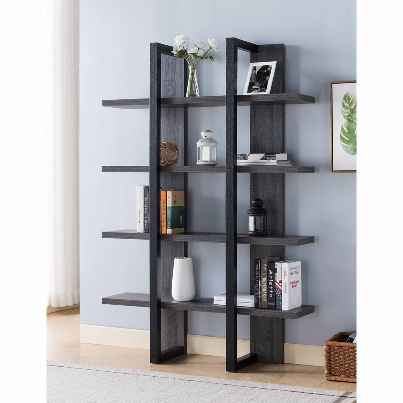 ID USA Distressed Grey & Black 4-Shelves Bookcase 202709