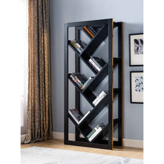 ID USA Black & Faux Gold Trim V-Shaped Bookcase 202727