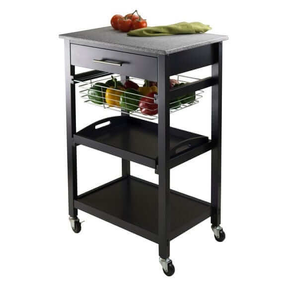 Winsome Wood Black Granite Top Julia Utility Kitchen Cart 20322