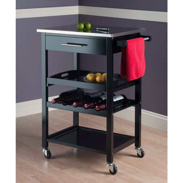 Winsome Wood Black Stainless Steel Top Anthony Utility Kitchen Cart 20326