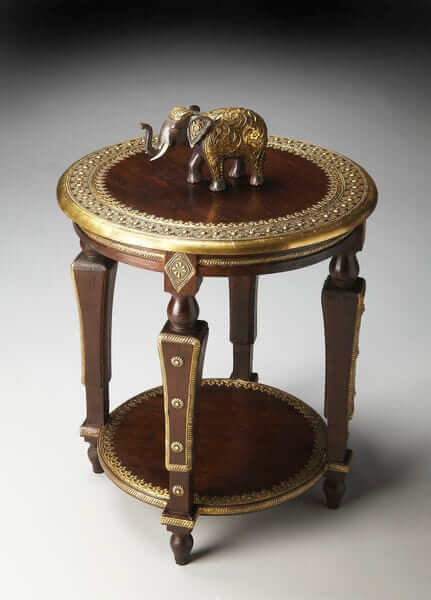 Butler Specialty Dark Brown Ranthore Round Brass Accent Table 2039290