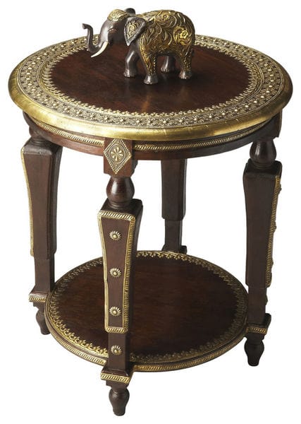 Butler Specialty Dark Brown Ranthore Round Brass Accent Table 2039290