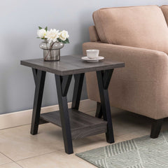 ID USA Distressed Grey & Black End Table 212946ET