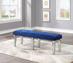 ACME Varian Blue Velvet & Mirrored Bench 26157