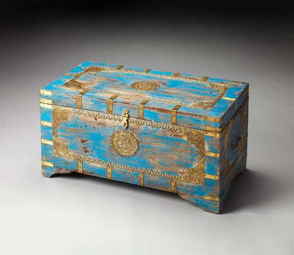 Butler Specialty Neela Blue Painted Brass Inlay Storage Trunk 3387290