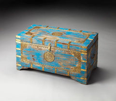 Butler Specialty Neela Blue Painted Brass Inlay Storage Trunk 3387290