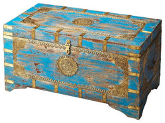 Butler Specialty Neela Blue Painted Brass Inlay Storage Trunk 3387290