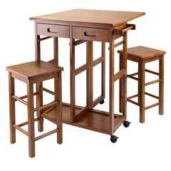 Winsome Wood Suzanne 3-Pc Teak Space Saver with Tuck-Away Stools 39330