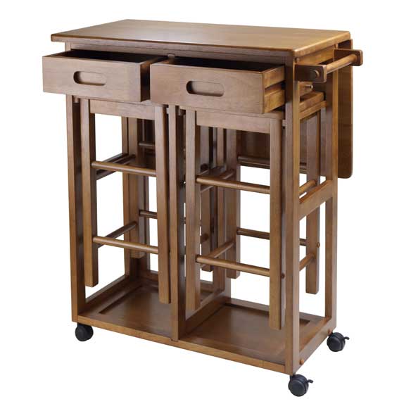 Winsome Wood Suzanne 3-Pc Teak Space Saver with Tuck-Away Stools 39330
