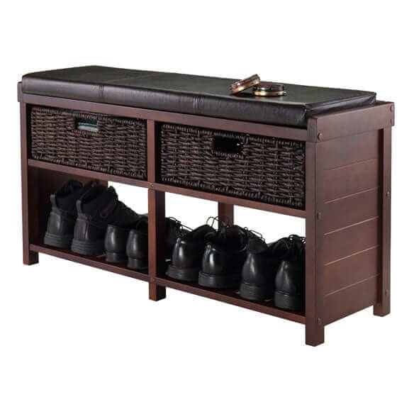 Winsome Wood Colin Cappuccino Storage Bench with Seat Cushion 40438