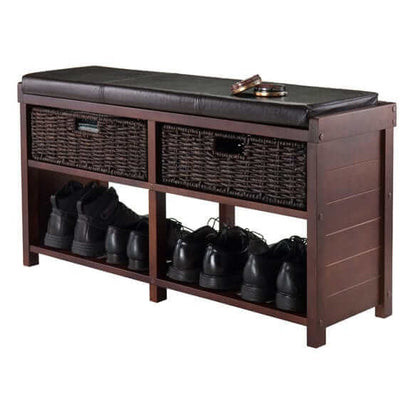 Winsome Wood Colin Cappuccino Storage Bench with Seat Cushion 40438