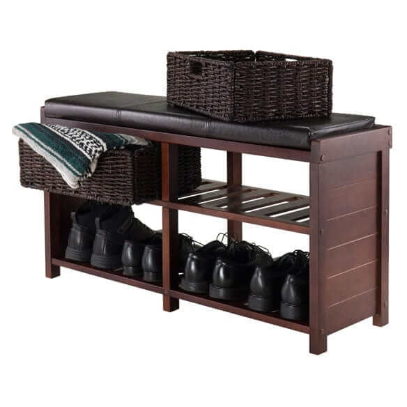 Winsome Wood Colin Cappuccino Storage Bench with Seat Cushion 40438