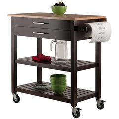 Winsome Wood Langdon Drop Leaf Kitchen Cart in Cappuccino and Natural 40826