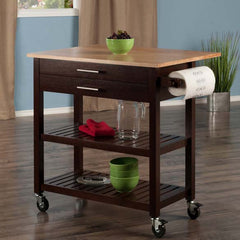 Winsome Wood Langdon Drop Leaf Kitchen Cart in Cappuccino and Natural 40826