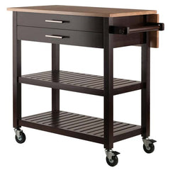 Winsome Wood Langdon Drop Leaf Kitchen Cart in Cappuccino and Natural 40826